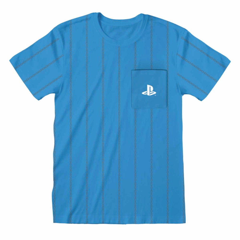 PlayStation - Striped Pocket Logo Mens T-shirt - Blue